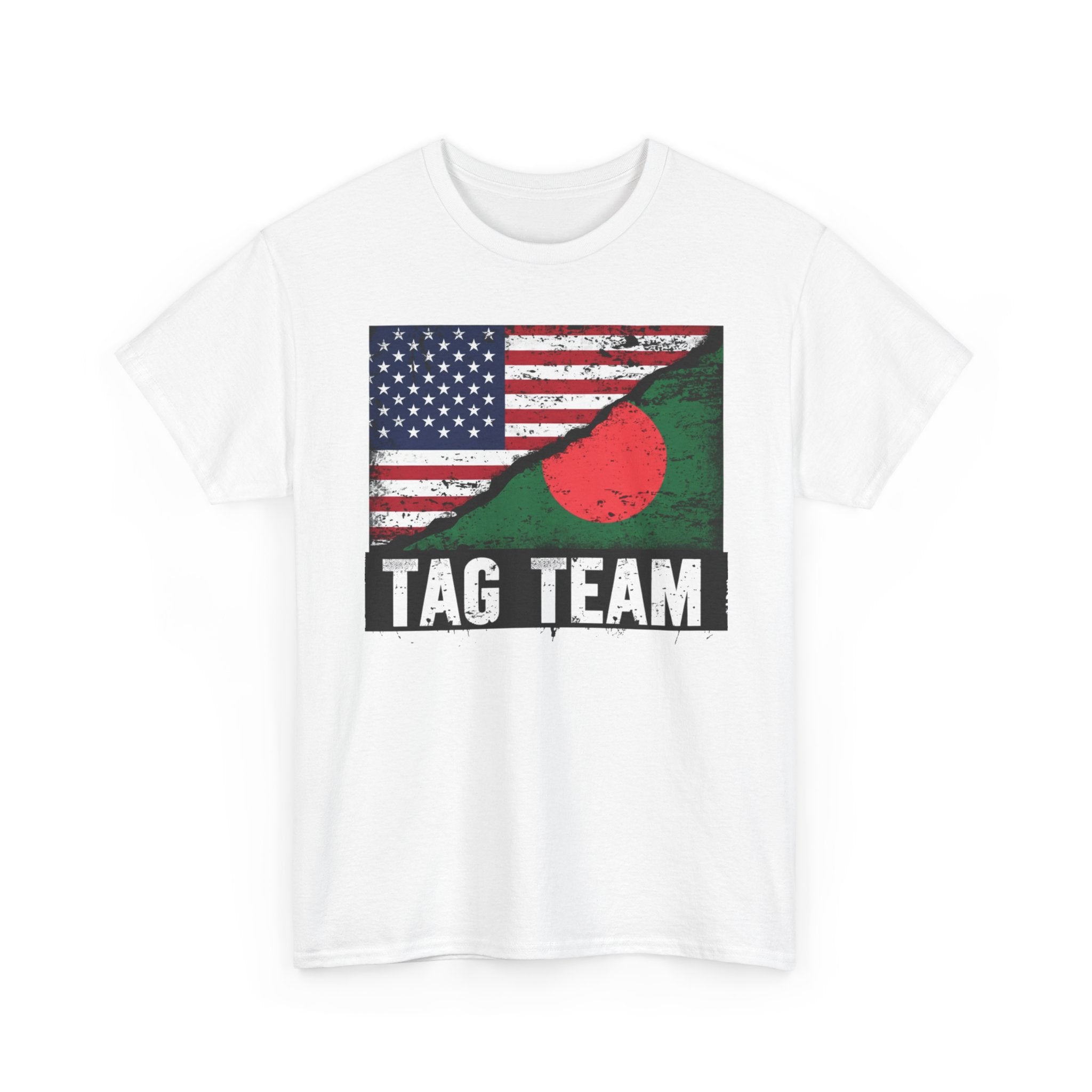 Tag Team USA-Bangladesh Flag Tee - Patriotic Split Flag Graphic T-Shirt