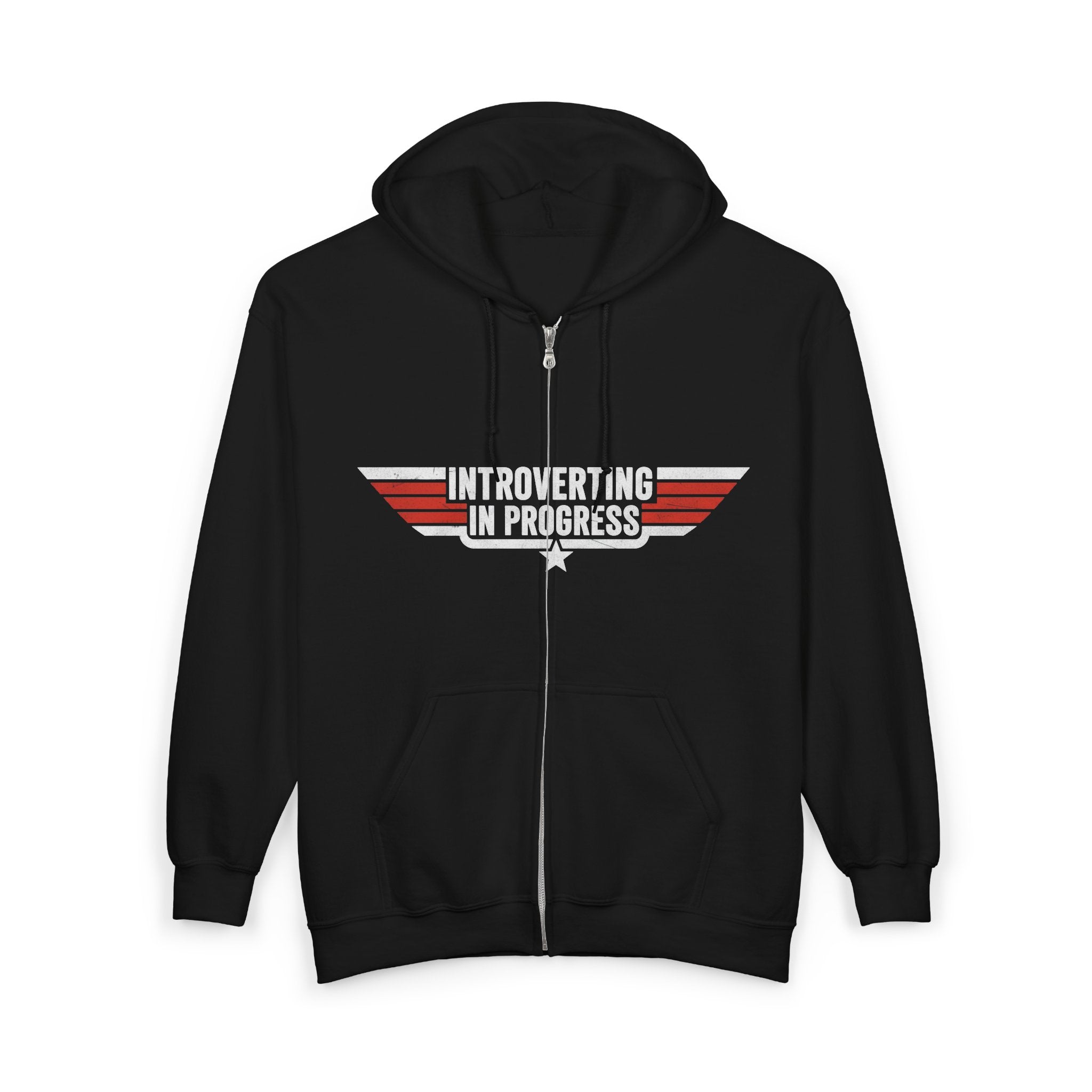 Introverting In Progress Zip Hoodie — Funny Introvert Full-Zip Sweatshirt