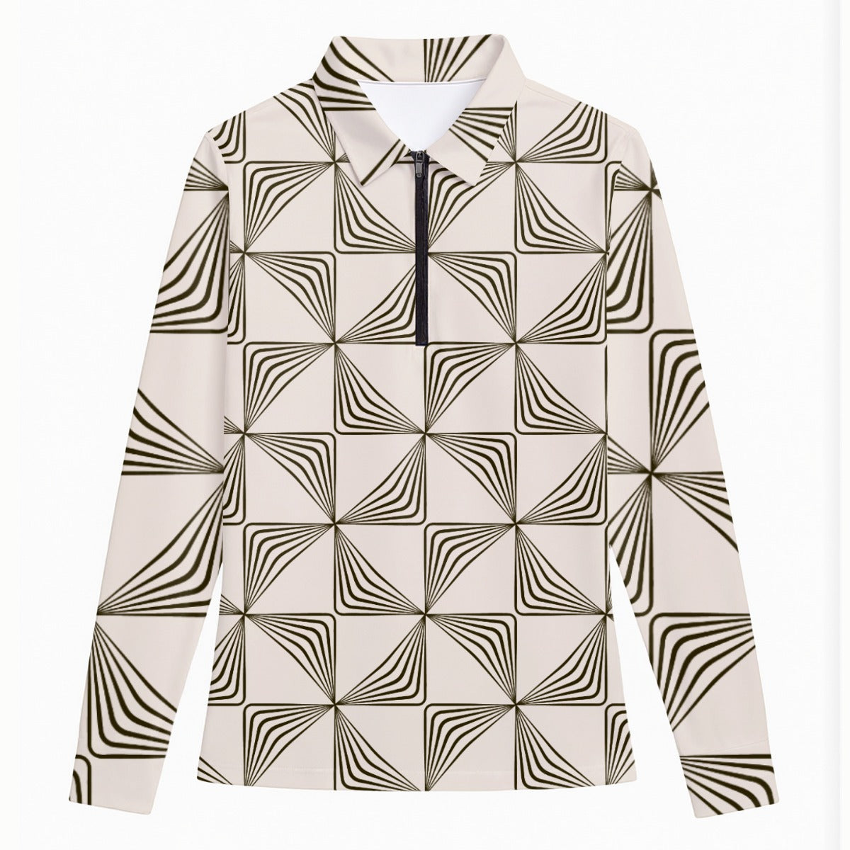 All-Over Print Women's Quarter Zip Sport Shirt With  Long Sleeve