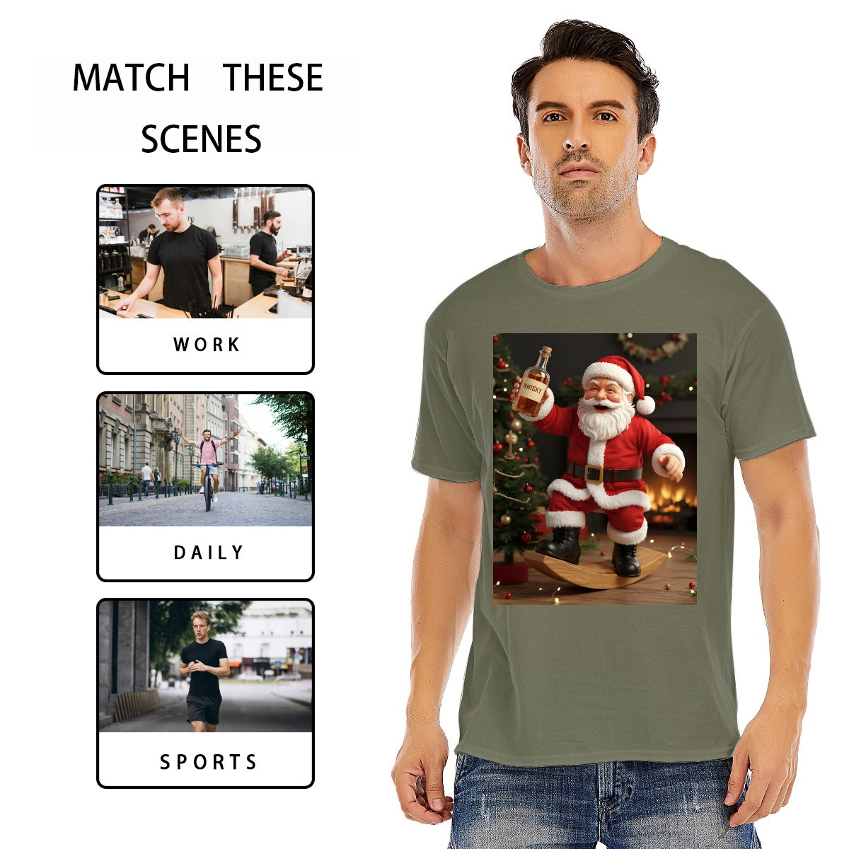 Santa O-neck Short Sleeve T-shirt | 180GSM Cotton (DTF)