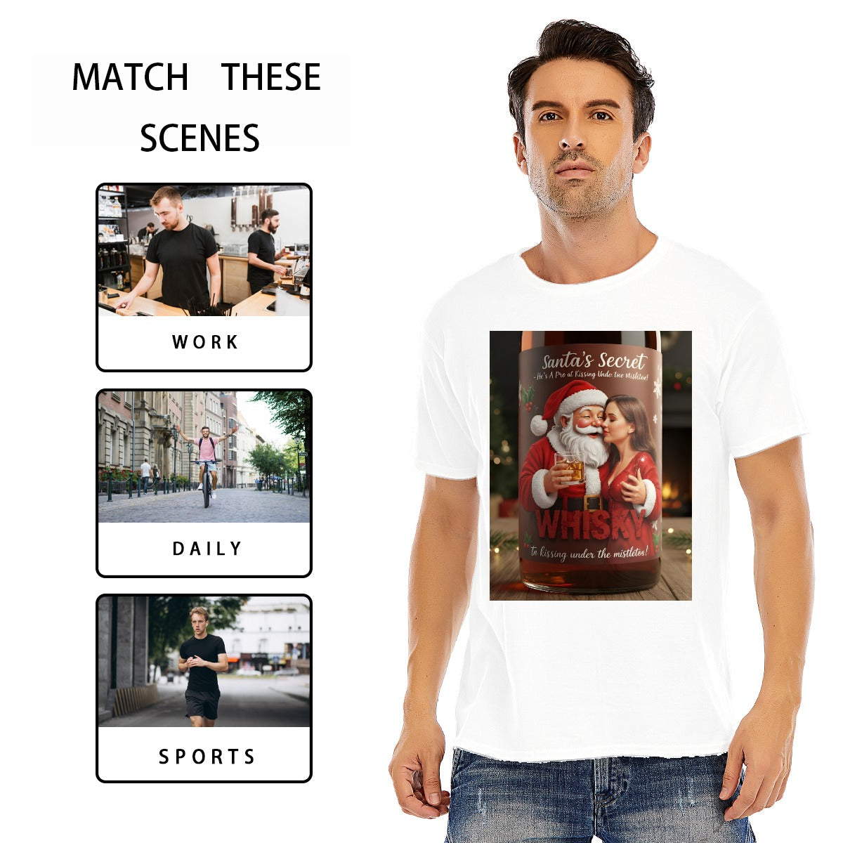 Santa O-neck Short Sleeve T-shirt | 180GSM Cotton (DTF)