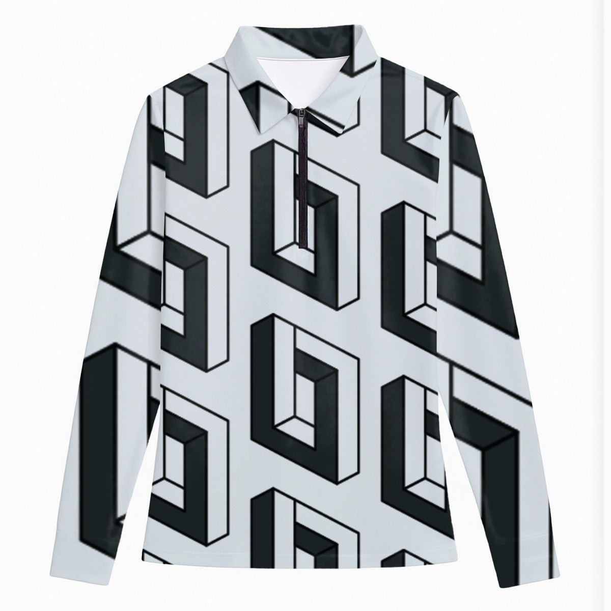 All-Over Print Women's Quarter Zip Sport Shirt With  Long Sleeve