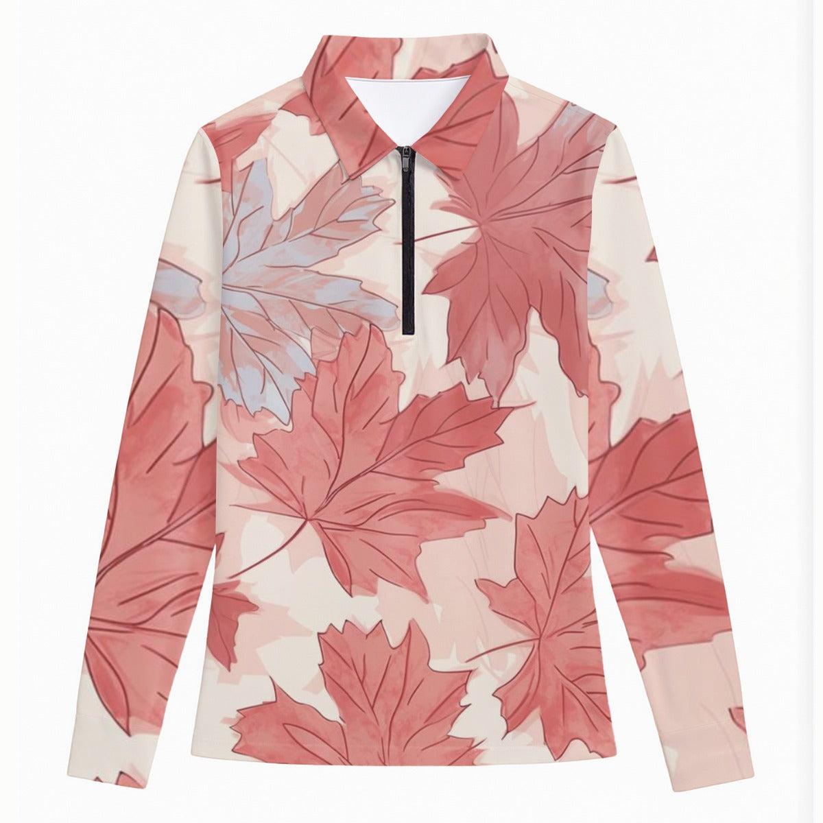 All-Over Print Women's Quarter Zip Sport Shirt With  Long Sleeve