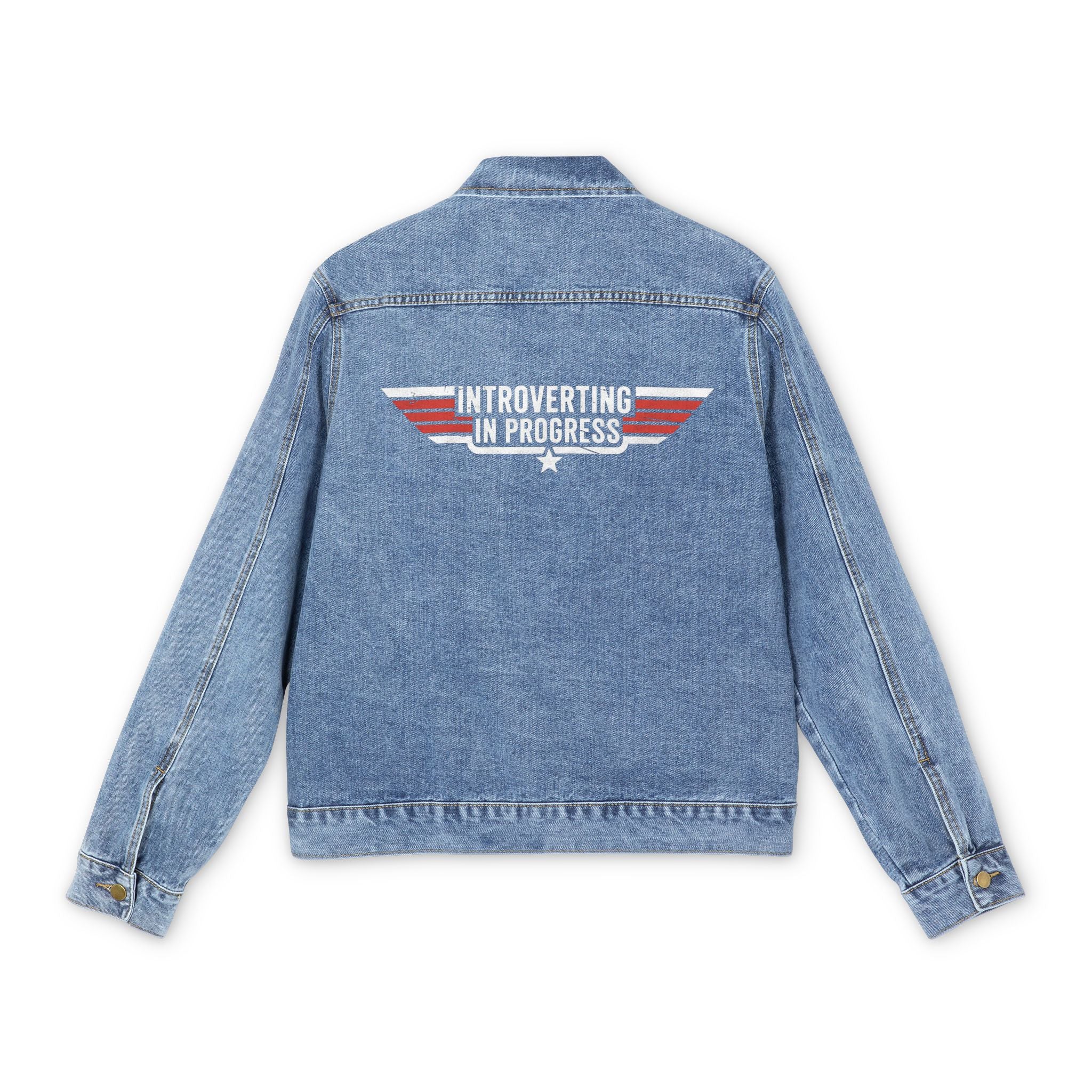 Denim Jacket — 'Introverting in Progress' Retro Wing Back Graphic