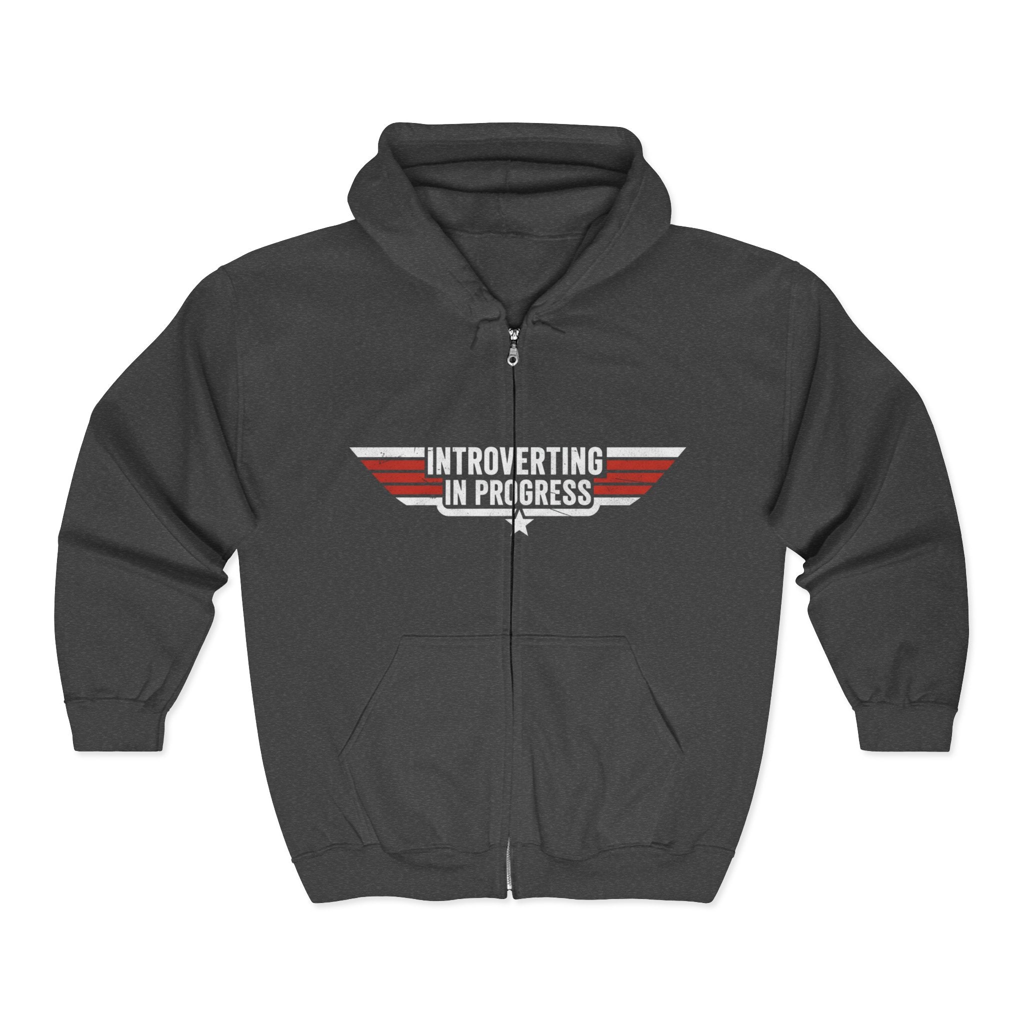 Introverting In Progress Zip Hoodie — Funny Introvert Full-Zip Sweatshirt