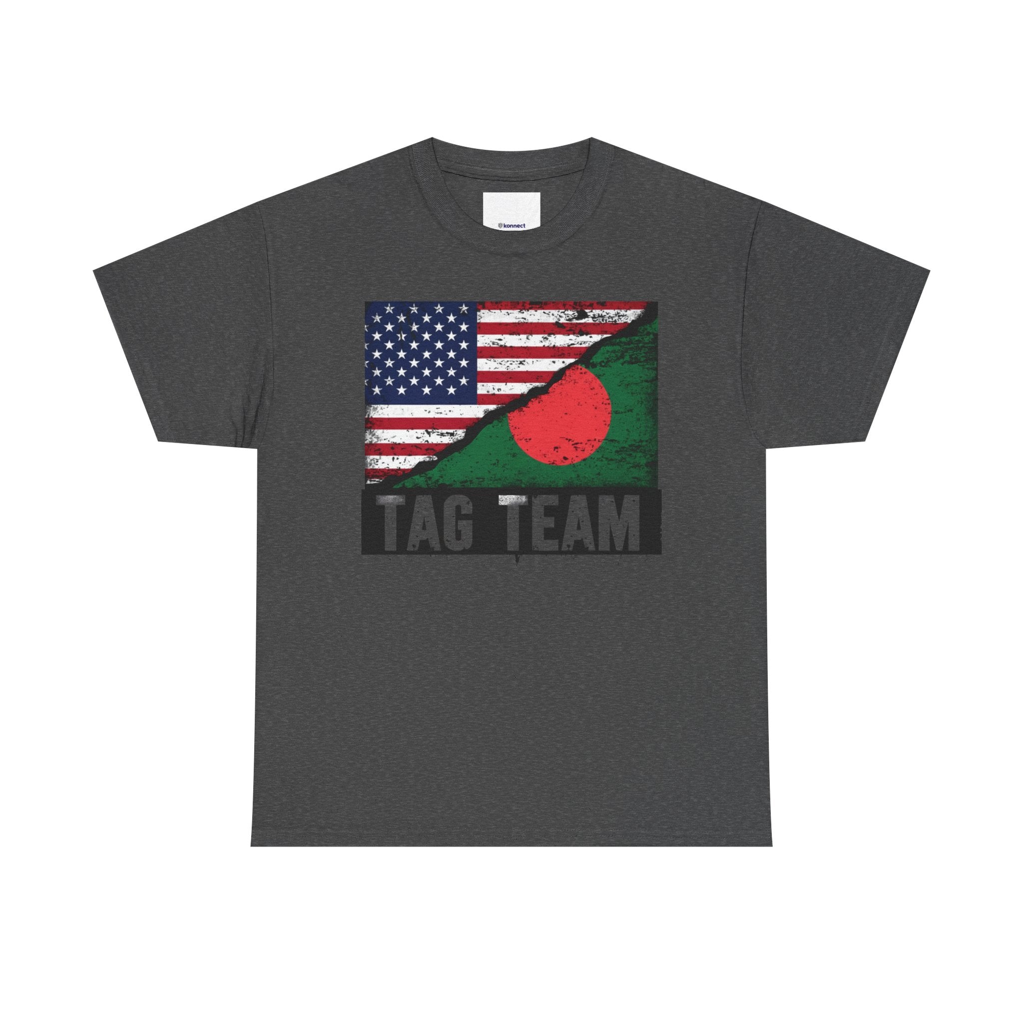 Tag Team USA-Bangladesh Flag Tee - Patriotic Split Flag Graphic T-Shirt