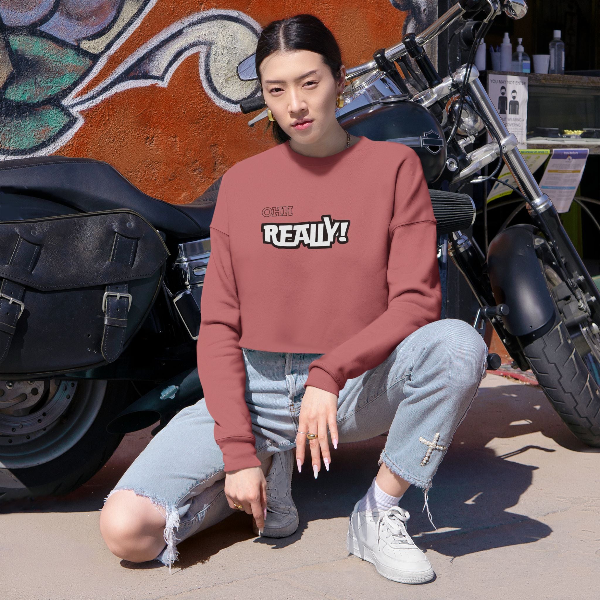 Cropped Sweatshirt — Small 'Really!' Graphic Crop Top for Women