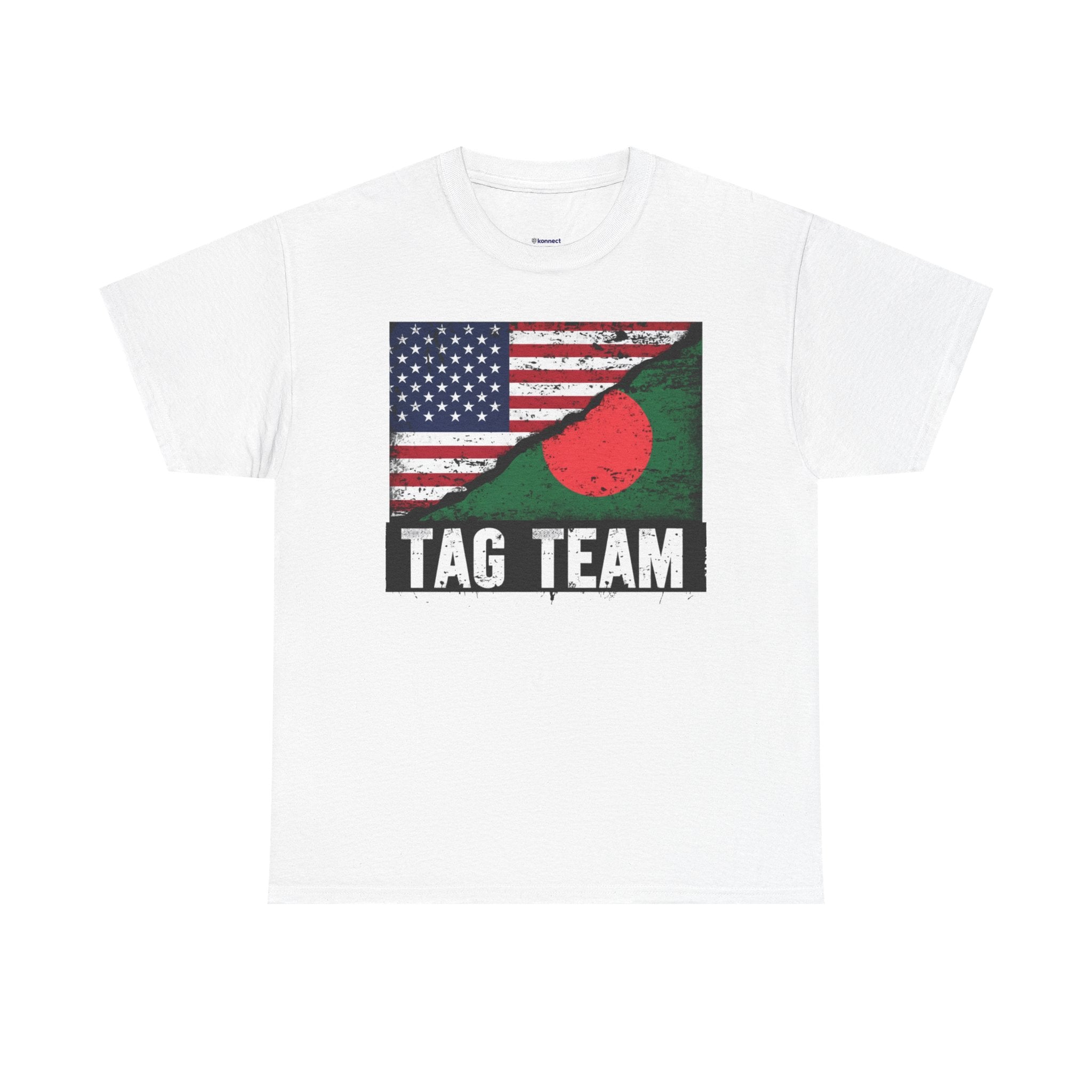 Tag Team USA-Bangladesh Flag Tee - Patriotic Split Flag Graphic T-Shirt